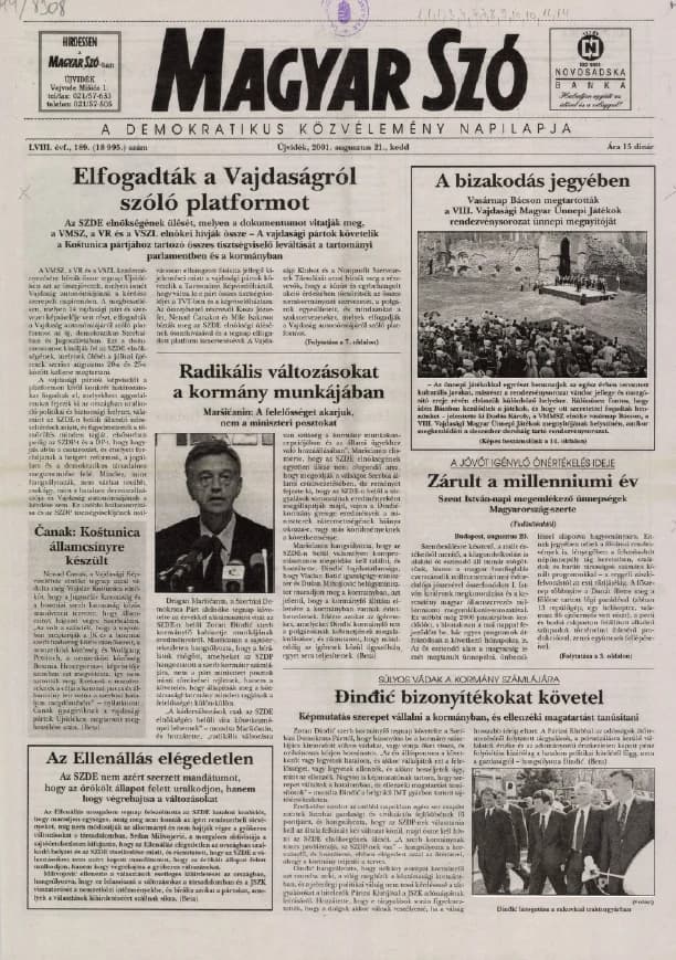 Magyar Szó, 58. évf. 2001. augusztus 21. 189. sz. 1–16. oldal