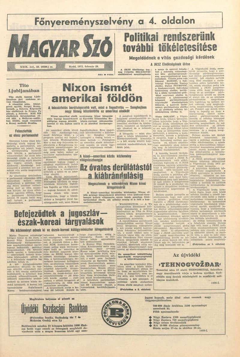 Magyar Szó, 29. évf. 1972. február 29. 58. sz. 1–16. oldal