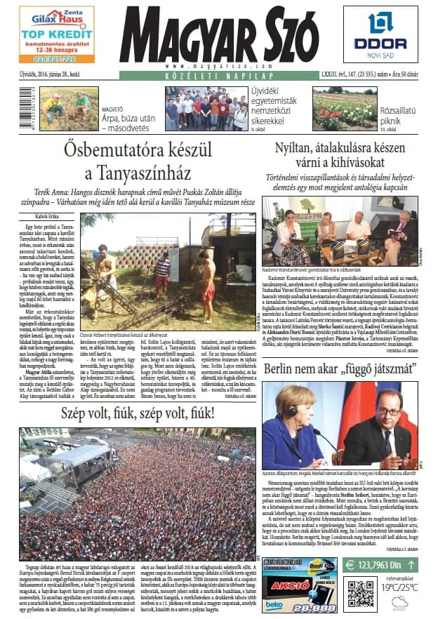 Magyar Szó, 73. évf. 2016. június 28. 147. sz. 1–20. oldal