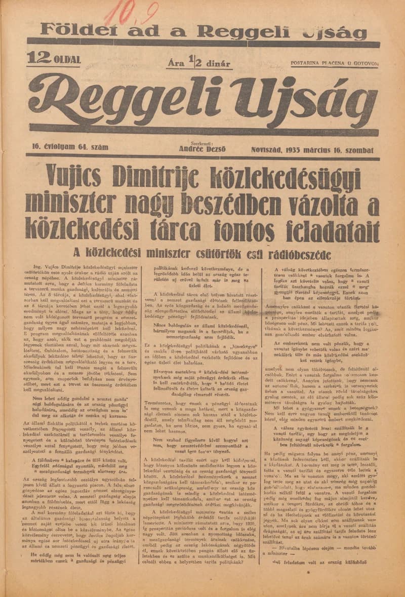 Reggeli Újság, 16. évf. 1935. március 15. 63. sz.