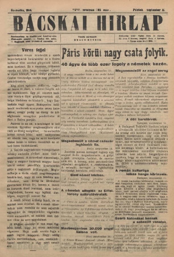 Bácskai Hirlap, 14. évf. 1914. szeptember 11. 205. sz.