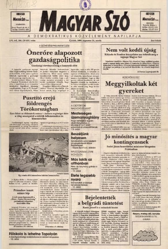 Magyar Szó, 56. évf. 1999. augusztus 18. 184. sz. 1–16. oldal