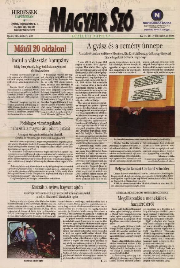 Magyar Szó, 60. évf. 2003. október 7. 237. sz. 1–20. oldal