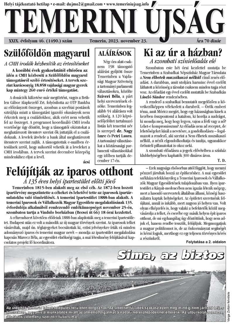 Temerini Újság, 29. évf. 2023. november 23. 46. sz.