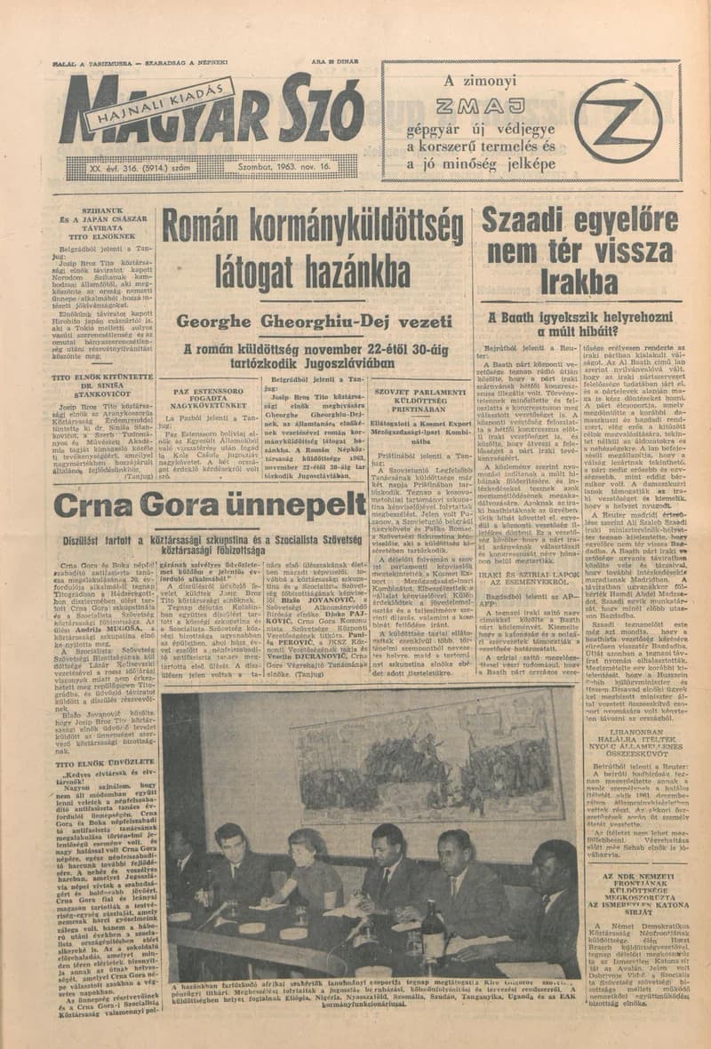 Magyar Szó, 20. évf. 1963. november 16. 316. sz. 1–12. oldal