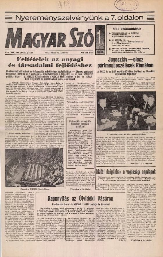 Magyar Szó, 44. évf. 1987. május 15. 131. sz. 1–24. oldal