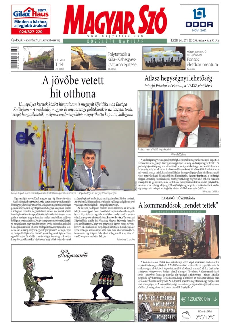 Magyar Szó, 72. évf. 2015. november 21. – 22. 271. sz. 1–32. oldal