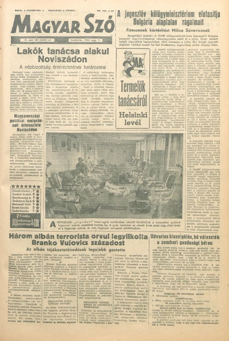 Magyar Szó, 9. évf. 1952. augusztus 7. 187. sz. 1–10. oldal