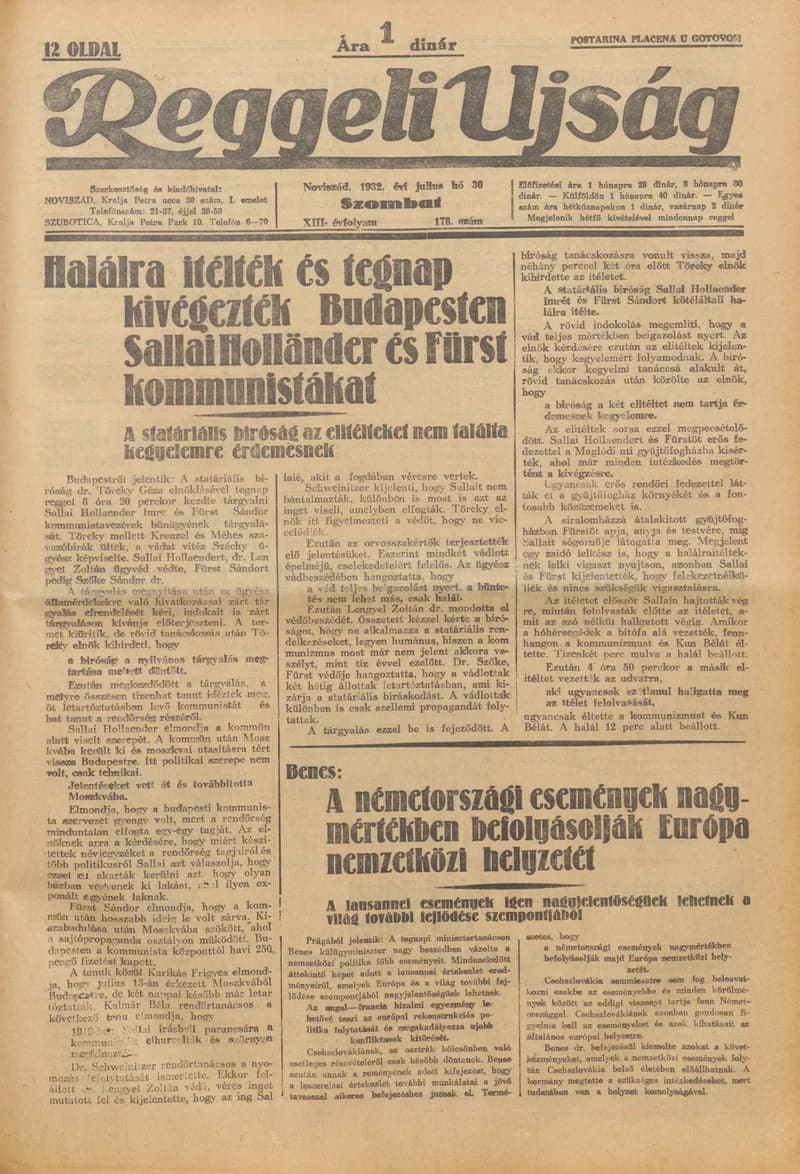 Reggeli Újság, 13. évf. 1932. július 30. 178. sz.