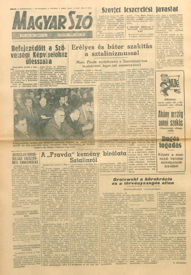Magyar Szó, 13. évf. 1956. március 29. 86. sz. 1–8. oldal
