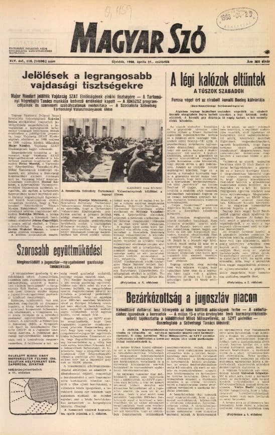Magyar Szó, 45. évf. 1988. április 21. 110. sz. 1–16. oldal