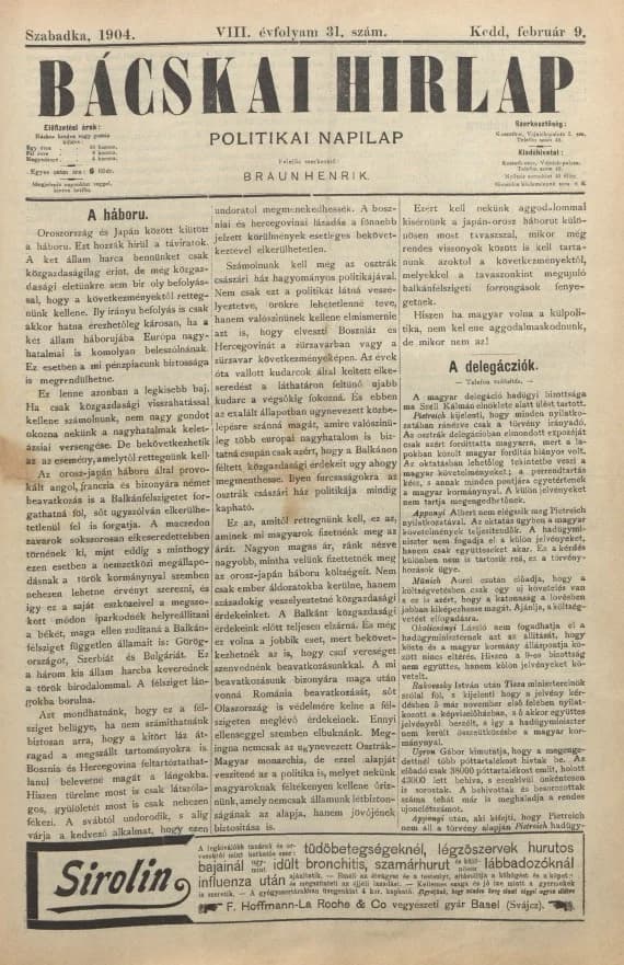 Bácskai Hirlap, 8. évf. 1904. február 9. 31. sz.