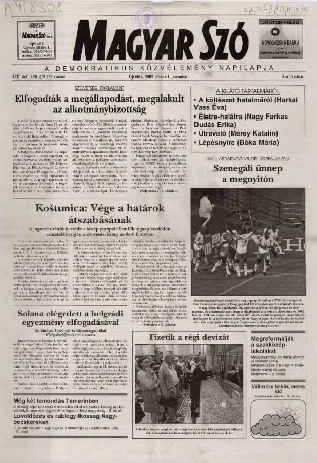Magyar Szó, 59. évf. 2002. június 1. 126. sz. 1–16. oldal