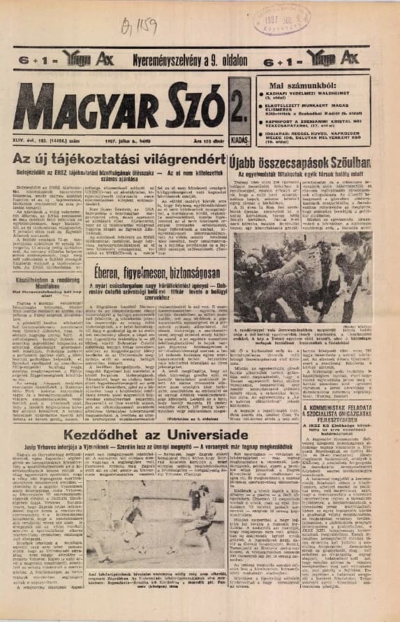 Magyar Szó, 44. évf. 1987. július 6. 183. sz. 1–20. oldal