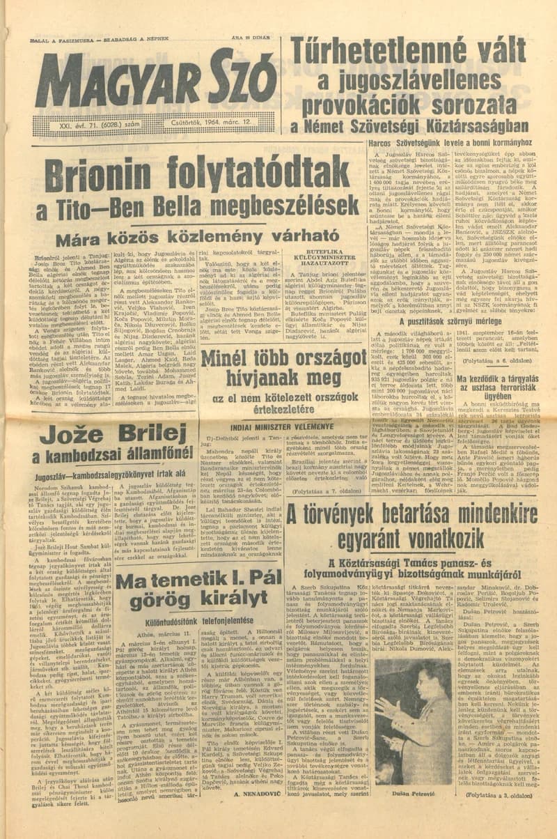 Magyar Szó, 21. évf. 1964. március 12. 71. sz. 1–16. oldal