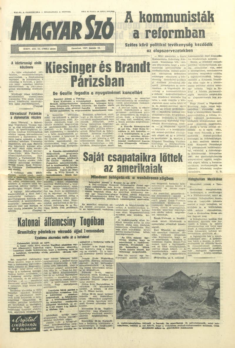 Magyar Szó, 24. évf. 1967. január 14. 11. sz. 1–12. oldal