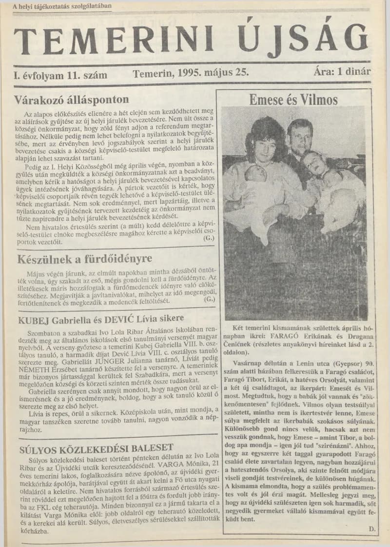 Temerini Újság, 1. évf. 1995. május 25. 11. sz.