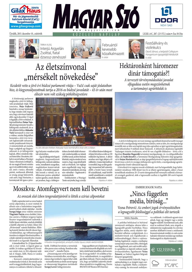 Magyar Szó, 72. évf. 2015. december 10. 287. sz. 1–20. oldal