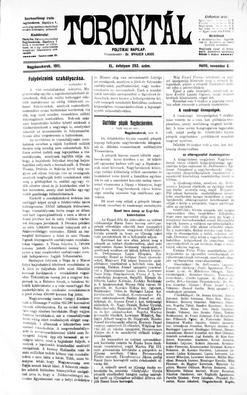 Torontál, 40. évf. 1911. november 6. 253. sz.