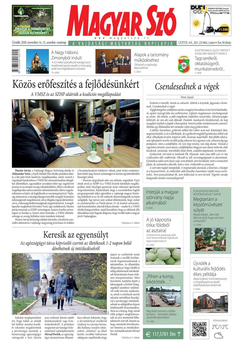 Magyar Szó, 77. évf. 2020. november 14. – 15. 263. sz. 1–32. oldal