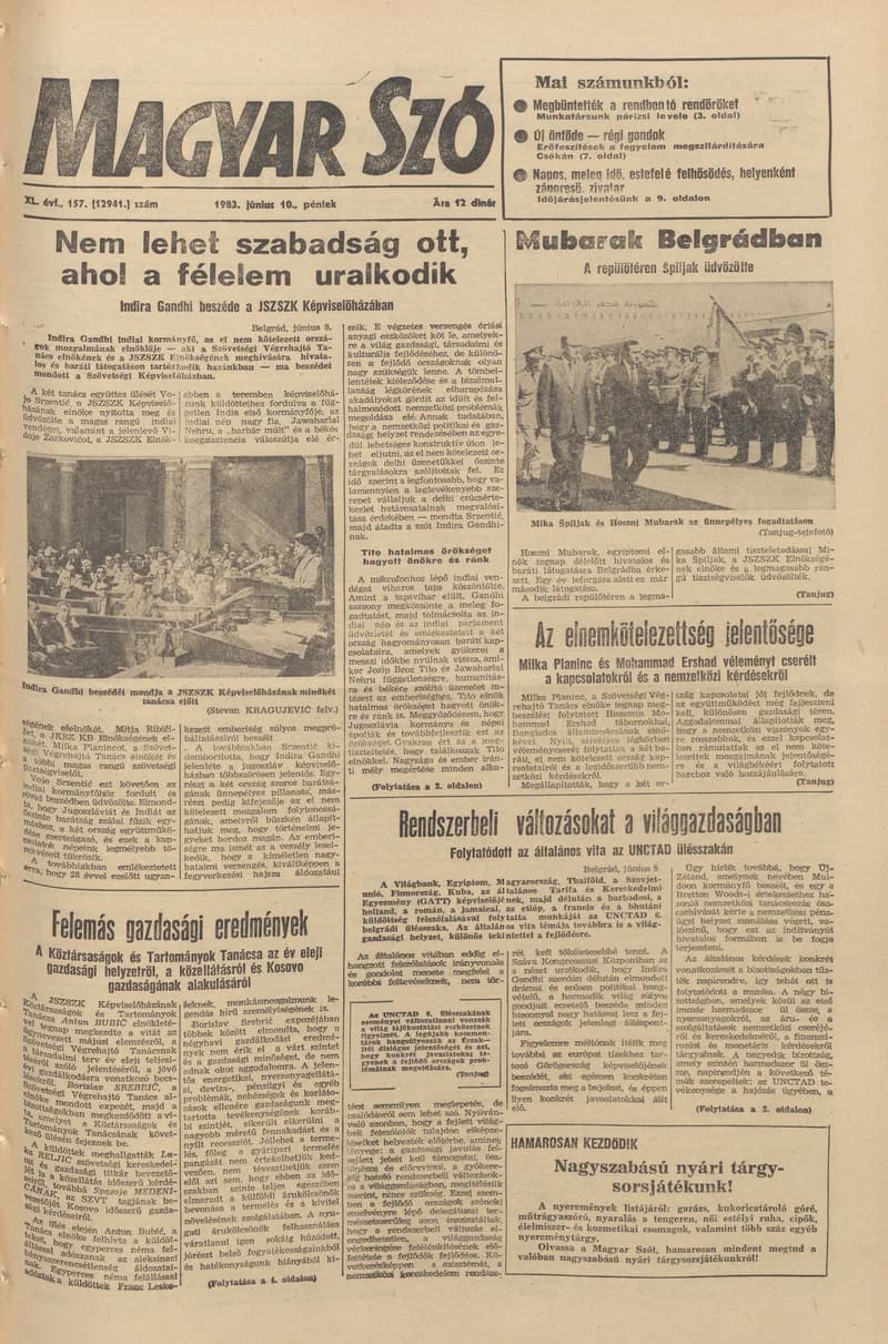 Magyar Szó, 40. évf. 1983. június 10. 157. sz. 1–20. oldal