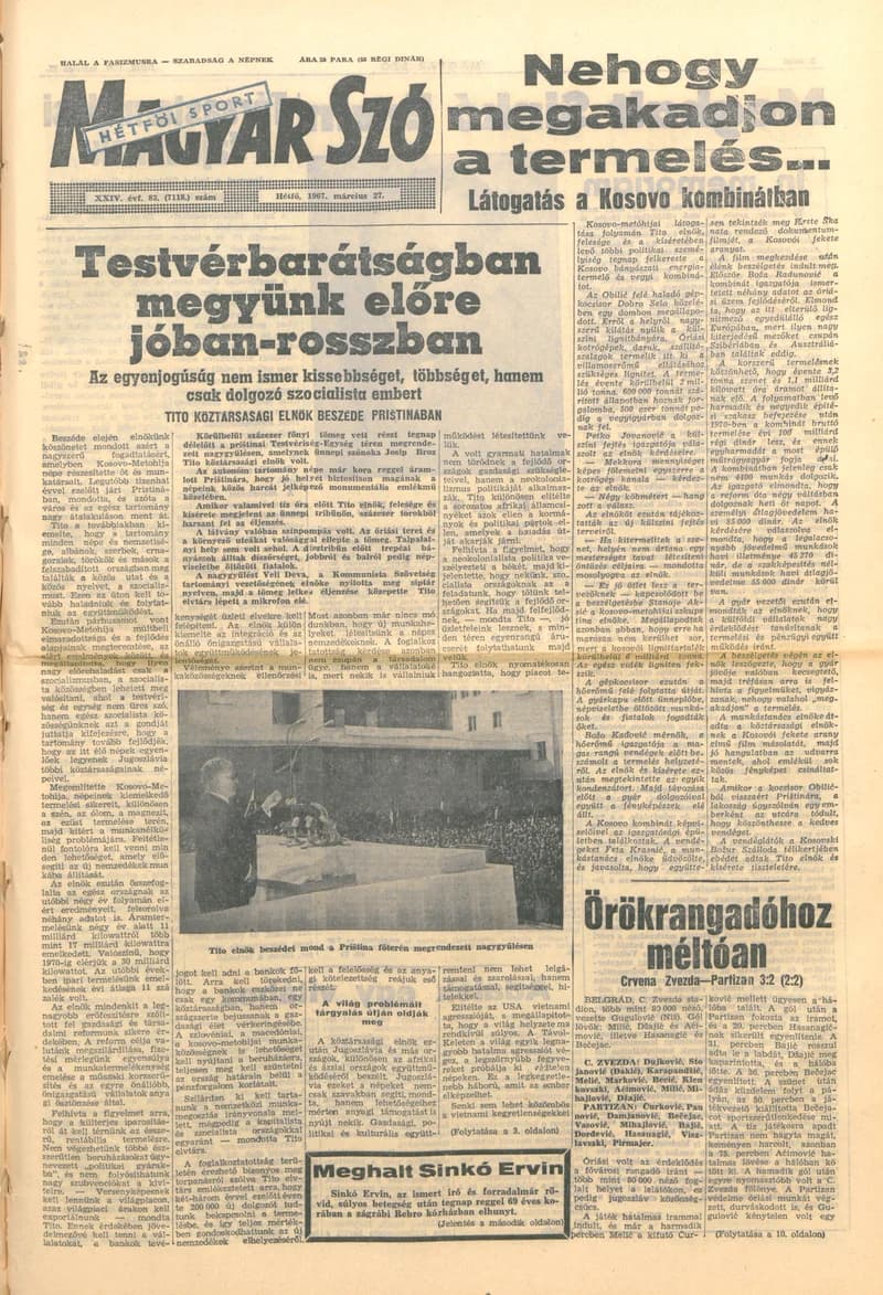 Magyar Szó, 24. évf. 1967. március 27. 83. sz. 1–14. oldal