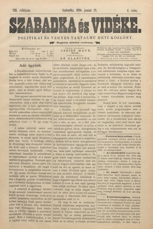 Szabadka és vidéke II, 8. évf. 1900. január 28. 4. sz.
