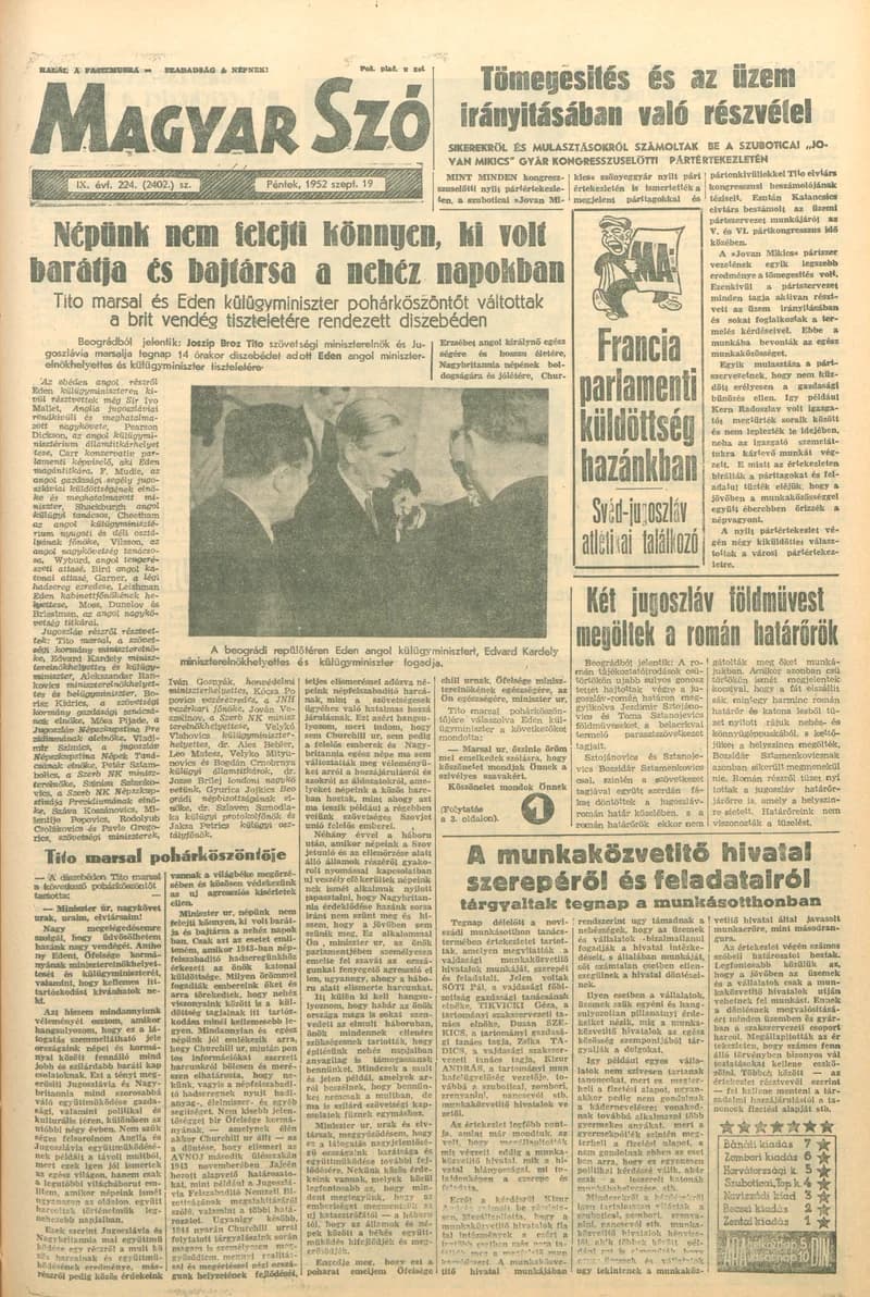 Magyar Szó, 9. évf. 1952. szeptember 19. 224. sz. 1–8. oldal