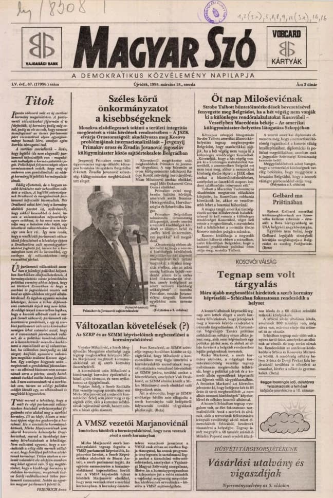 Magyar Szó, 55. évf. 1998. március 18. 67. sz. 1–16. oldal