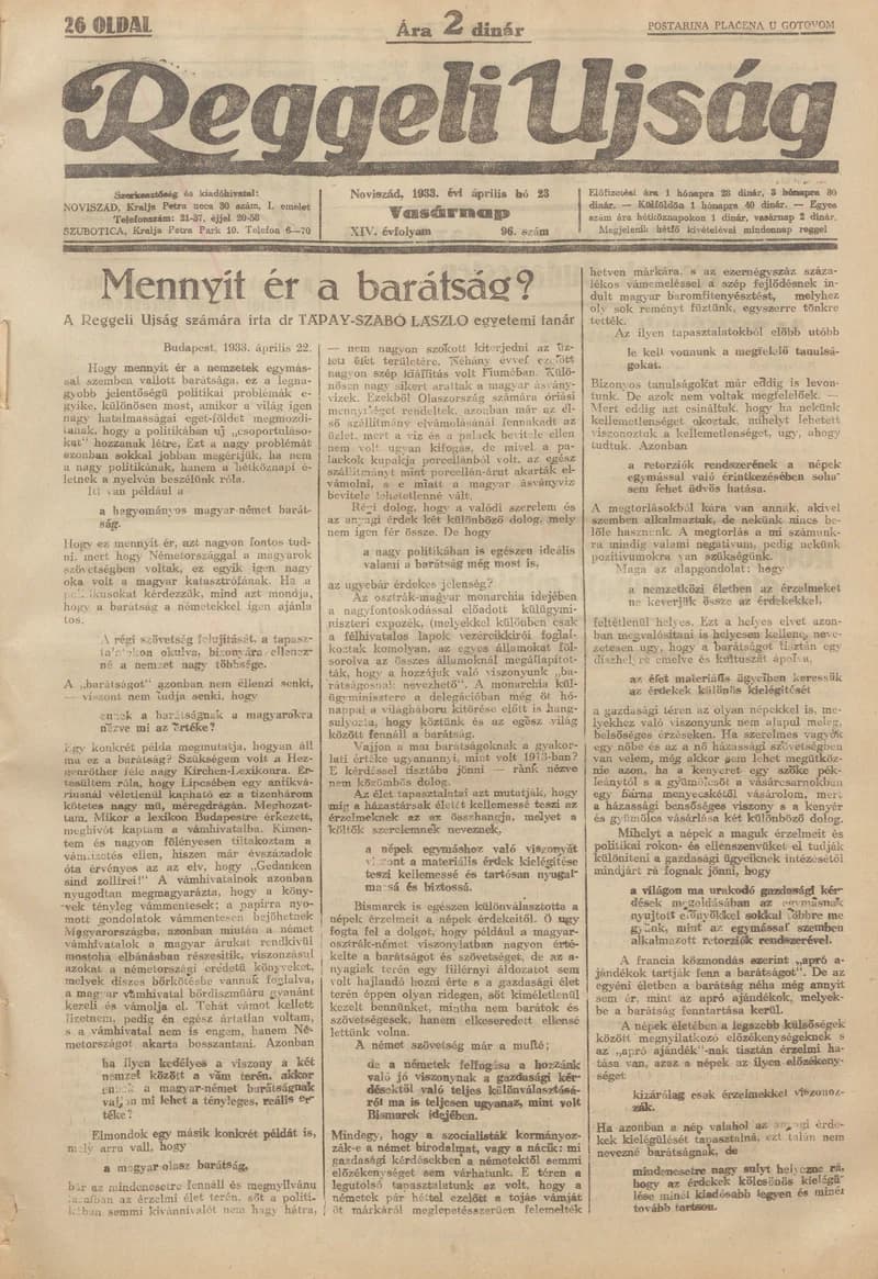 Reggeli Újság, 14. évf. 1933. április 27. 99. sz.