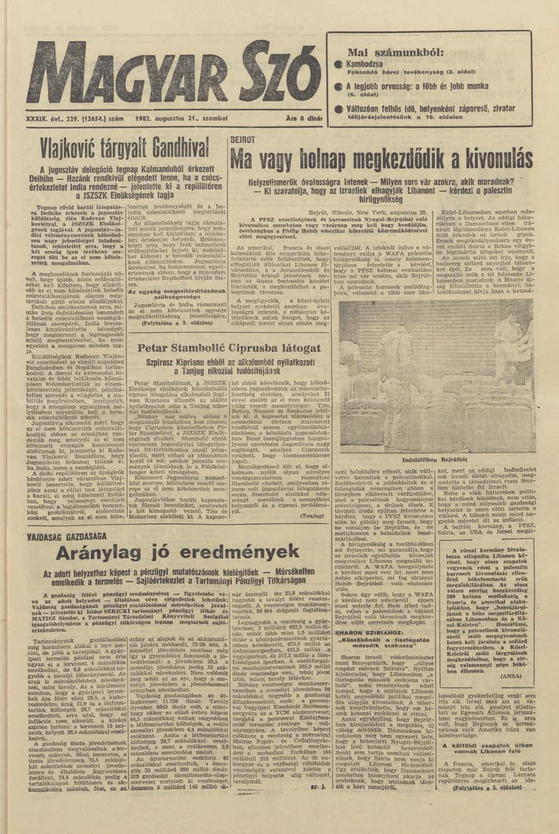 Magyar Szó, 39. évf. 1982. augusztus 21. 229. sz. 1–20. oldal