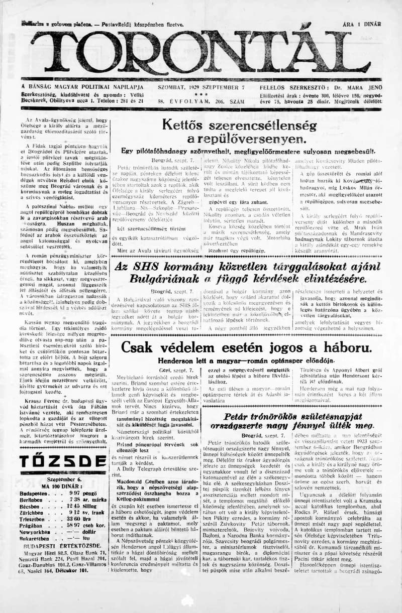 Torontál, 58. évf. 1929. szeptember 7. 206. sz.