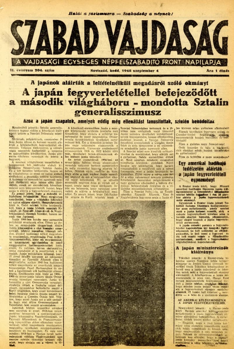 Szabad Vajdaság, 2. évf. 1945. szeptember 4. 204. sz.