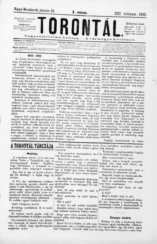Torontál, 21. évf. 1892. január 24. 4. sz.