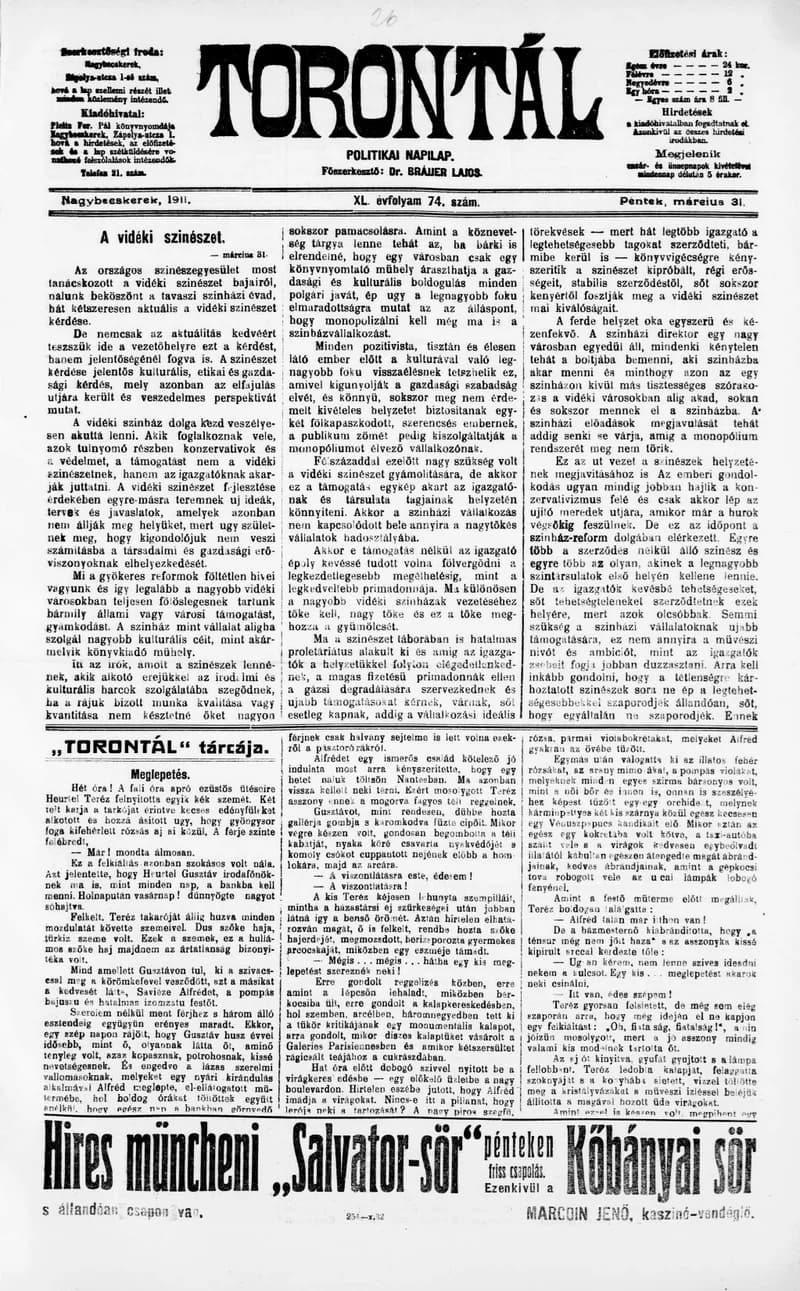 Torontál, 40. évf. 1911. március 31. 74. sz.