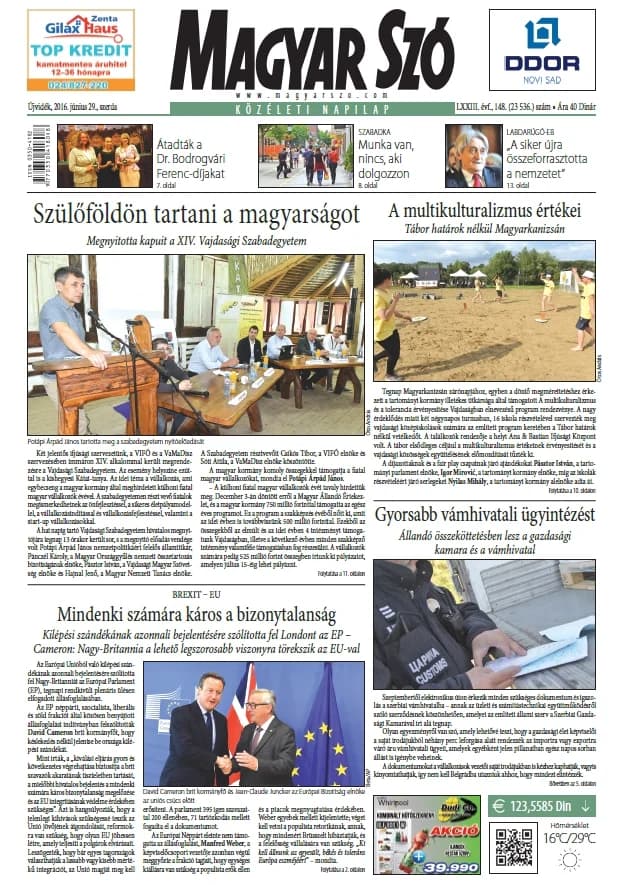 Magyar Szó, 73. évf. 2016. június 29. 148. sz. 1–16. oldal
