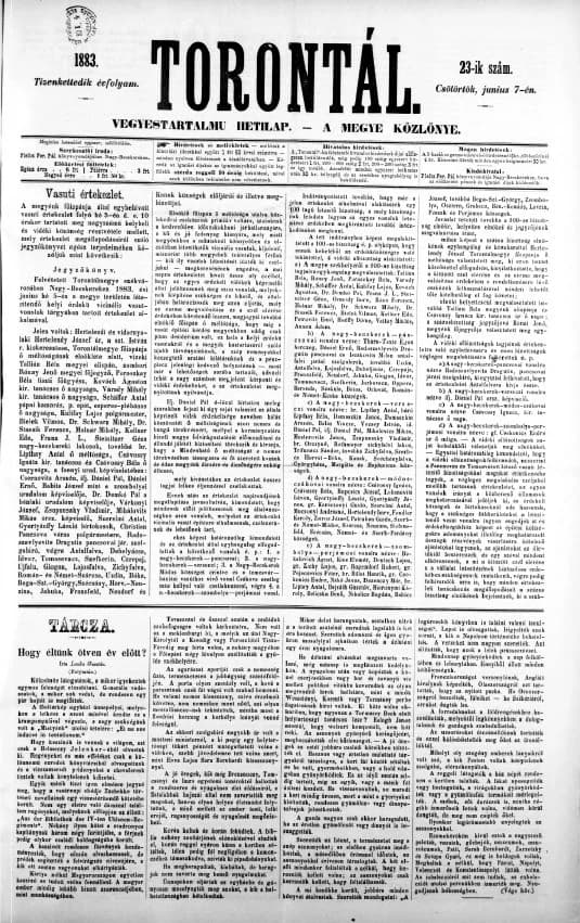 Torontál, 12. évf. 1883. június 7. 23. sz.