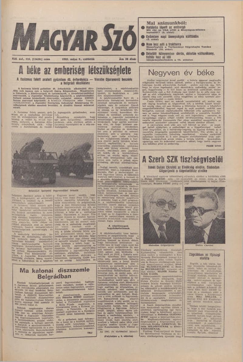 Magyar Szó, 42. évf. 1985. május 9. 125. sz. 1–20. oldal