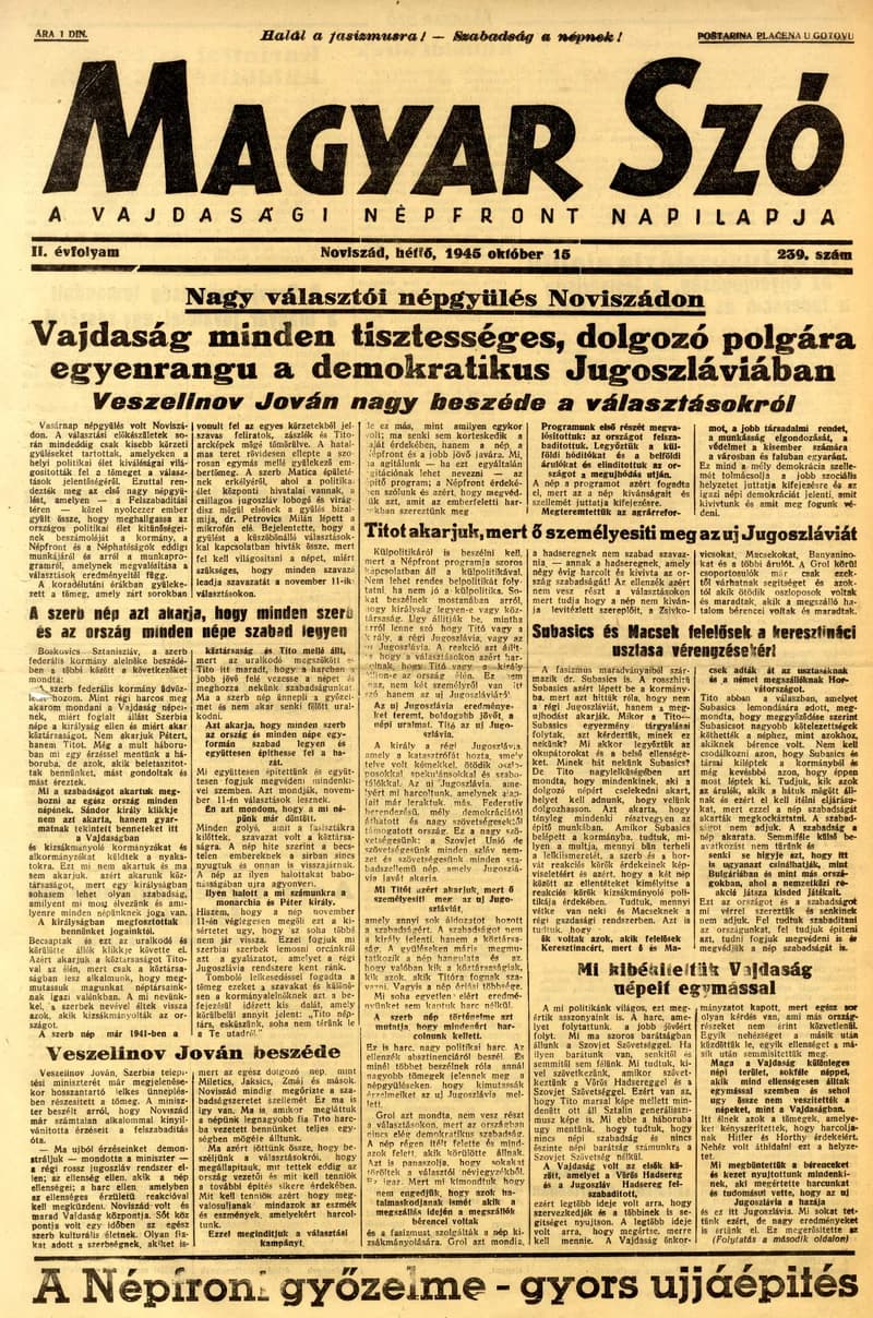 Magyar Szó, 2. évf. 1945. október 15. 239. sz. 1–4. oldal