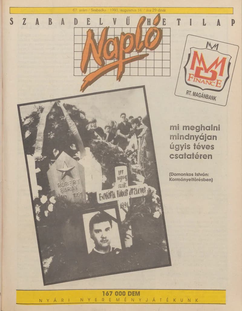 Napló - Szabadelvű hetilap, 2. évf. 1991. augusztus 14. 67. sz.