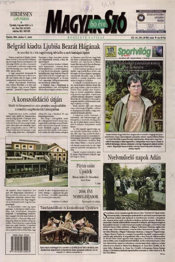 Magyar Szó, 61. évf. 2004. október 11. 239. sz. 1–12. oldal