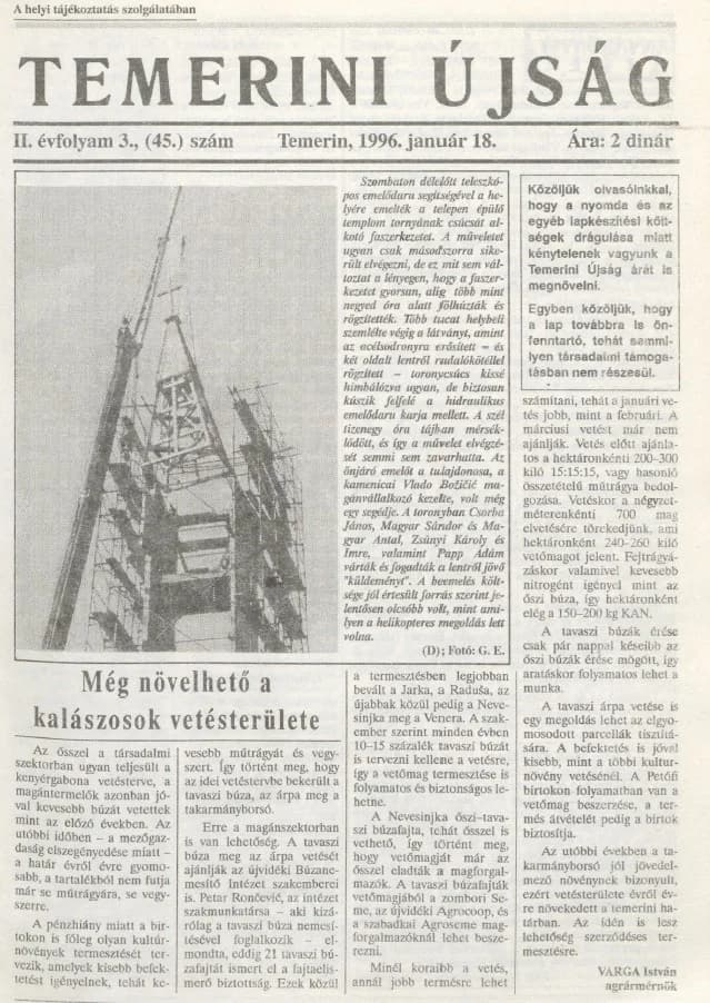 Temerini Újság, 2. évf. 1996. január 18. 3. sz.