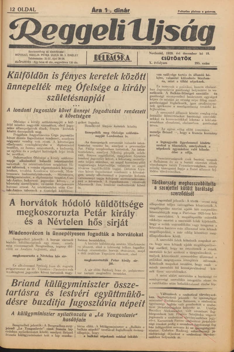 Reggeli Újság, 10. évf. 1929. december 19. 295. sz.