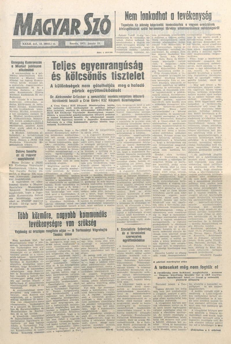 Magyar Szó, 32. évf. 1975. január 15. 13. sz.