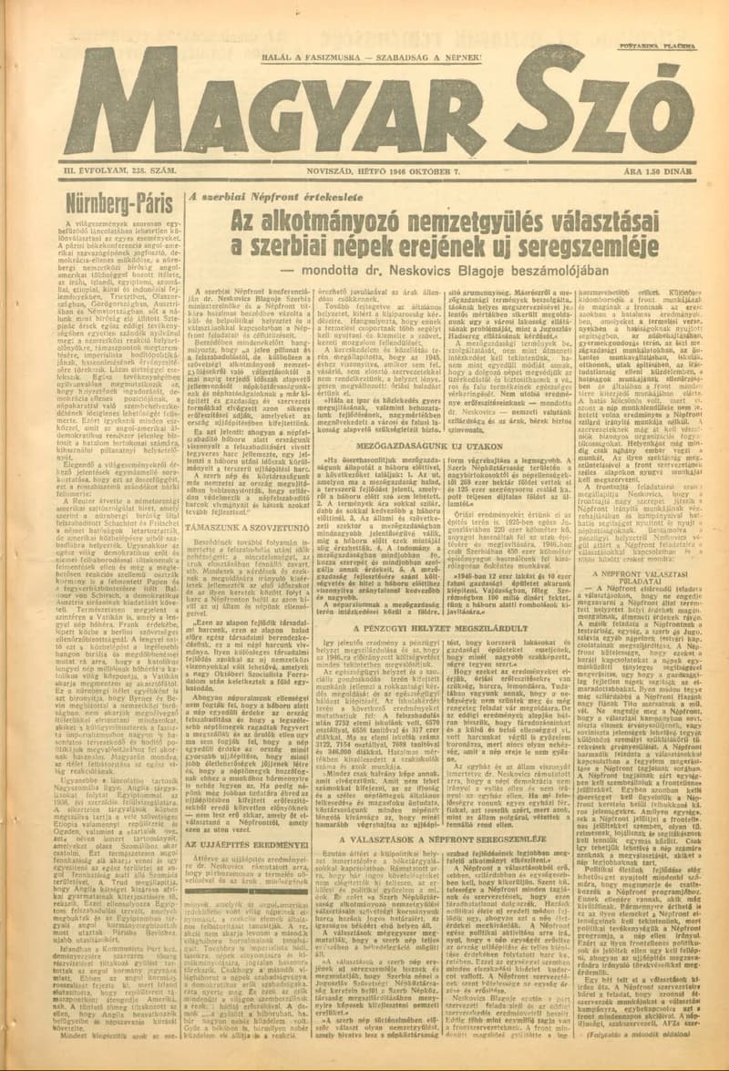 Magyar Szó, 3. évf. 1946. október 7. 238. sz. 1–4. oldal