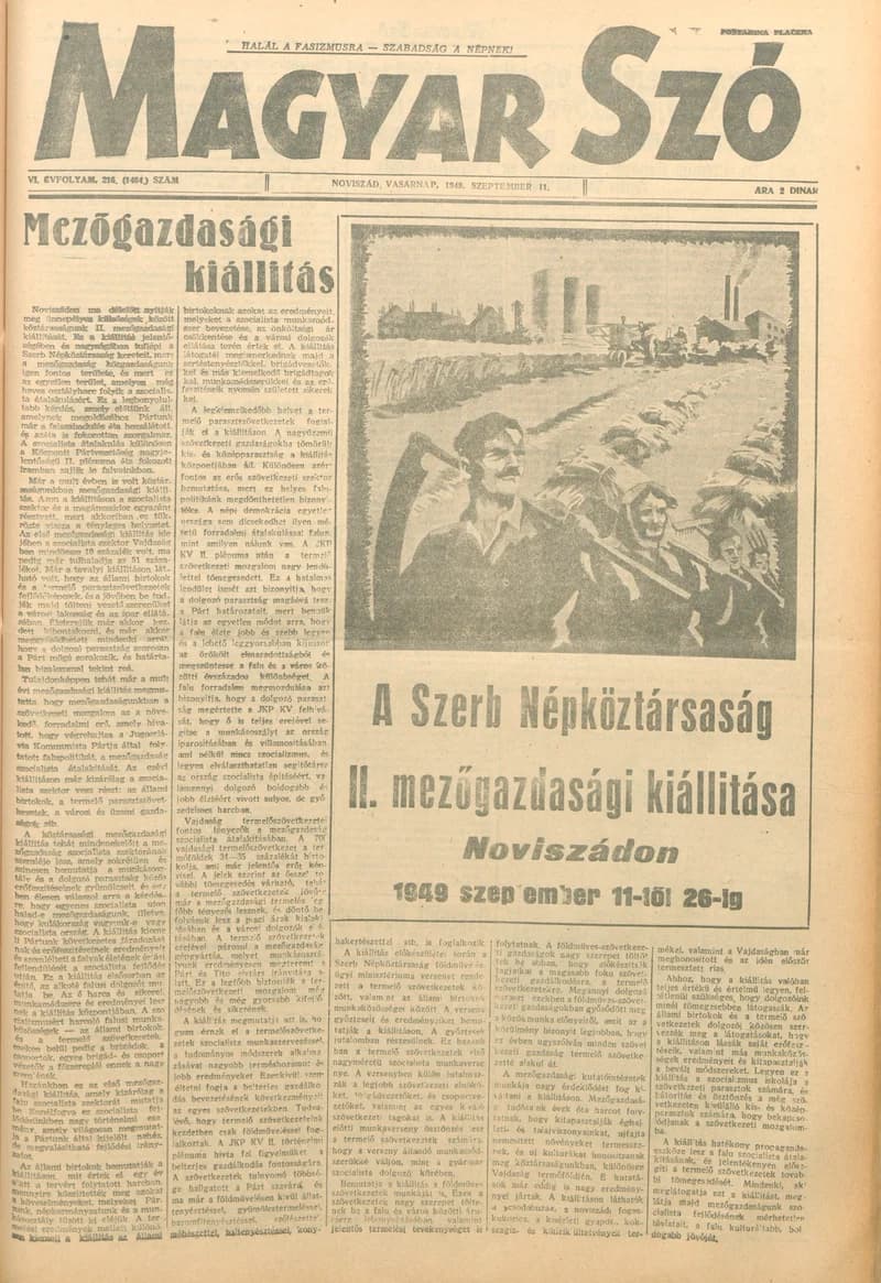 Magyar Szó, 6. évf. 1949. szeptember 11. 216. sz. 1–4. oldal