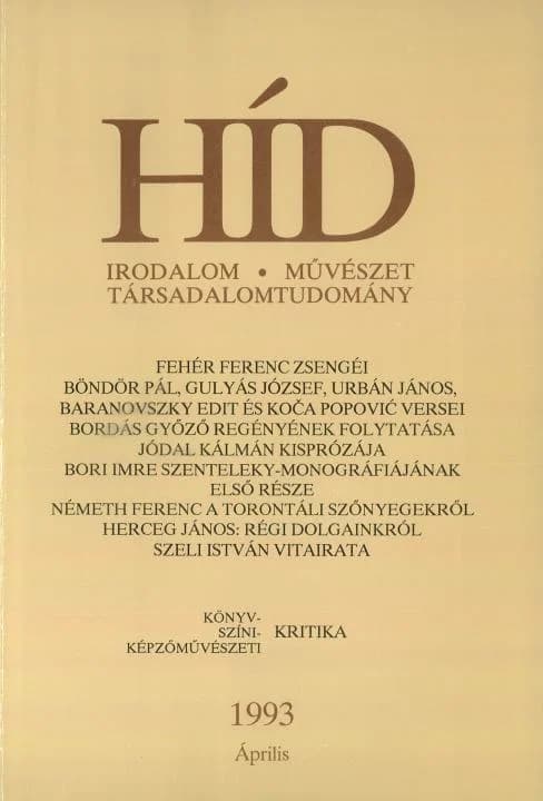 Híd, 57. évf. 1993. április. 4. sz. 197–292. oldal