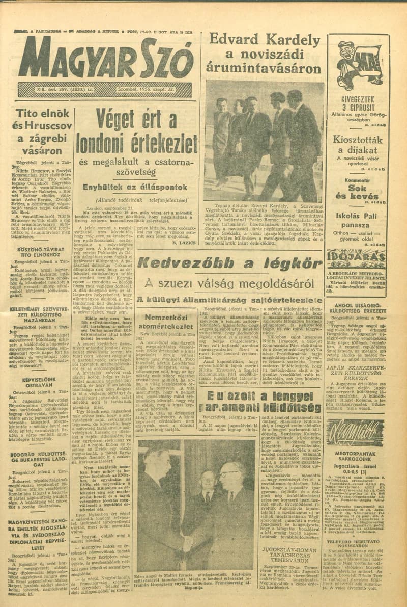 Magyar Szó, 13. évf. 1956. szeptember 22. 259. sz. 1–12. oldal