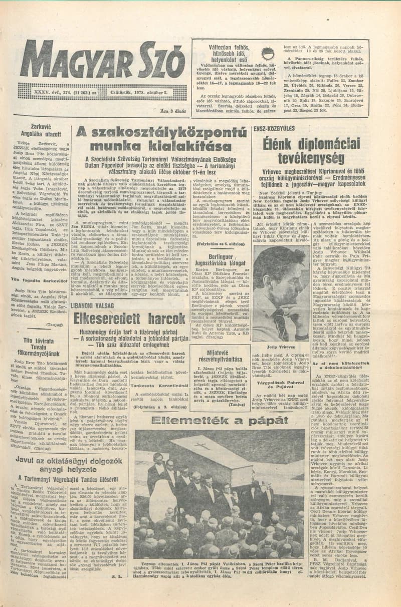 Magyar Szó, 35. évf. 1978. október 5. 274. sz. 1–20. oldal