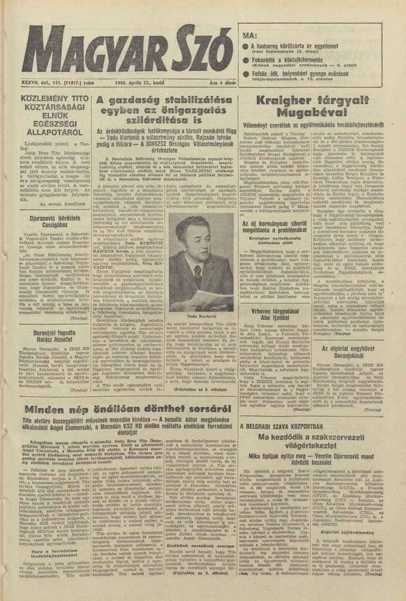 Magyar Szó, 37. évf. 1980. április 22. 111. sz. 1–20. oldal